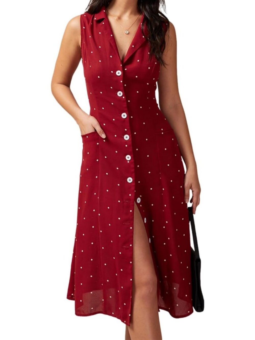 Chic Polka Dot Midi Dress for Women - Casual Button Down Summer Work Dress 2026